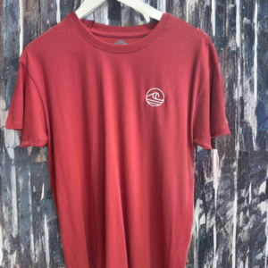 red embroidered t-shirt