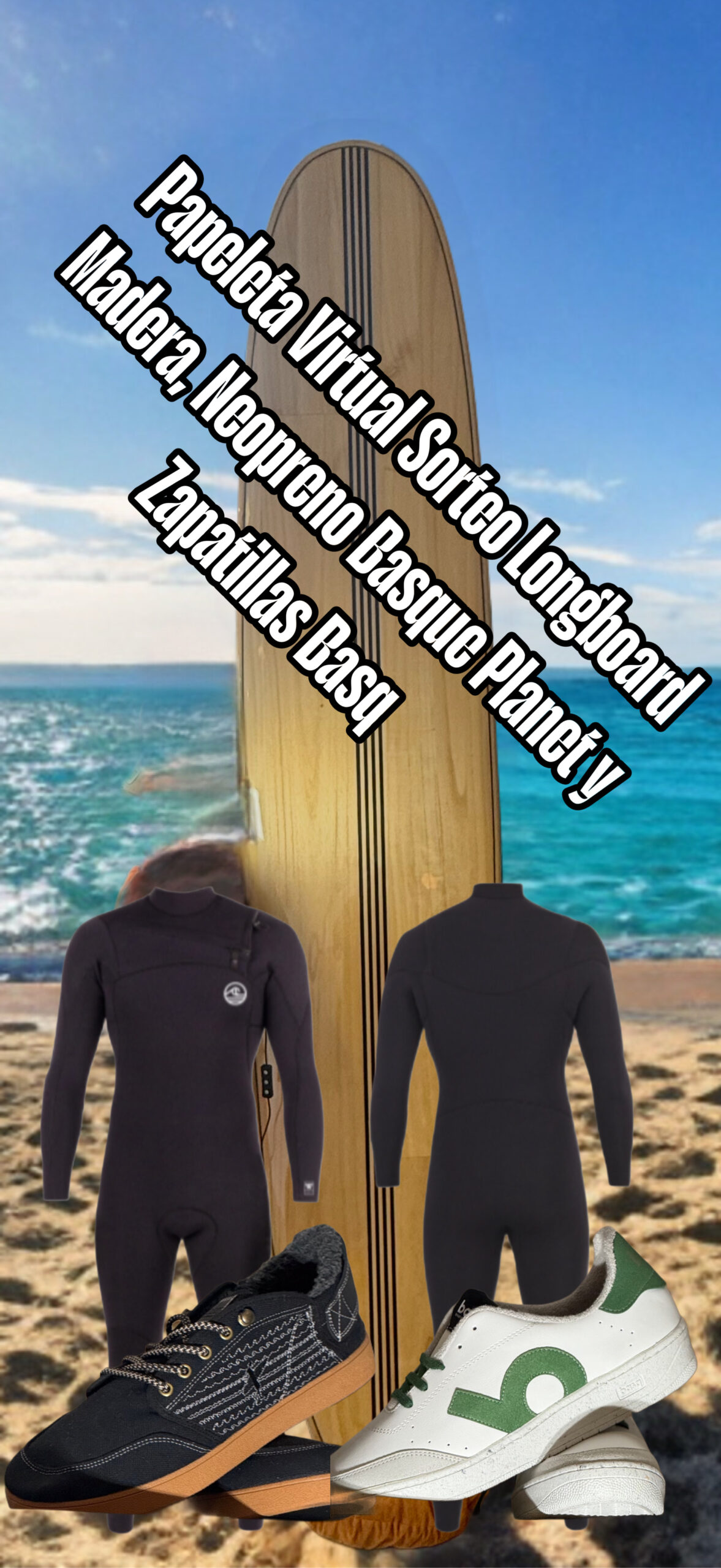 papeleta virtual longboard dur 100% madera, neopreno y zapatillas. 3 premios, 3 ganadores